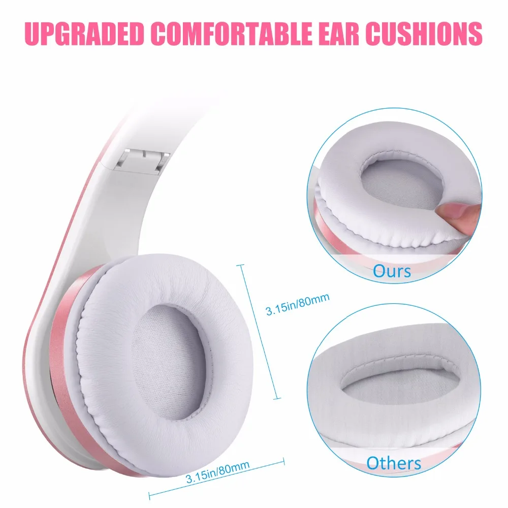 Складные наушники Eson, bluetooth-наушники на ухо с мягкими наушниками-розовое золото