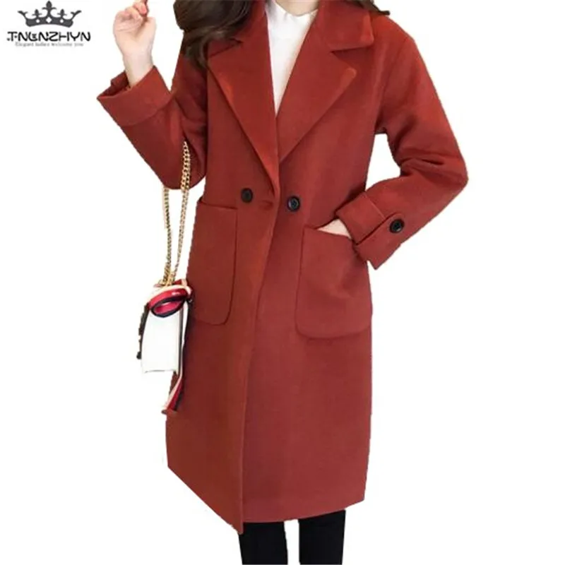 

tnlnzhyn 2019 Autumn Winter Women Woolen Coat and Jacket Elegant Pockets Wool Coat Warm Jacket Casual Outerwear Tops Y506