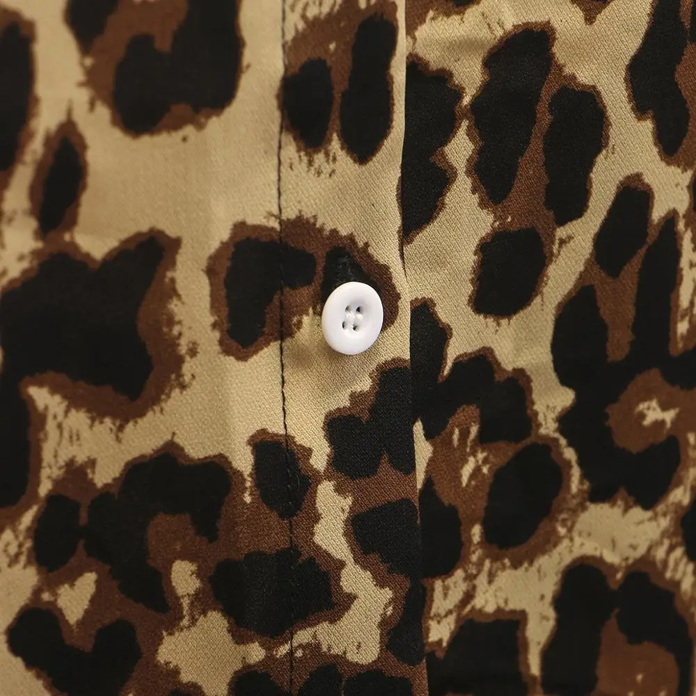 Женская леопардовая рубашка Повседневная Блузка с длинным рукавом и принтом