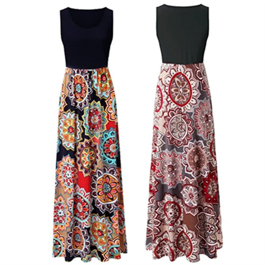 

Женское длинное платье с цветочным принтом, без рукавов