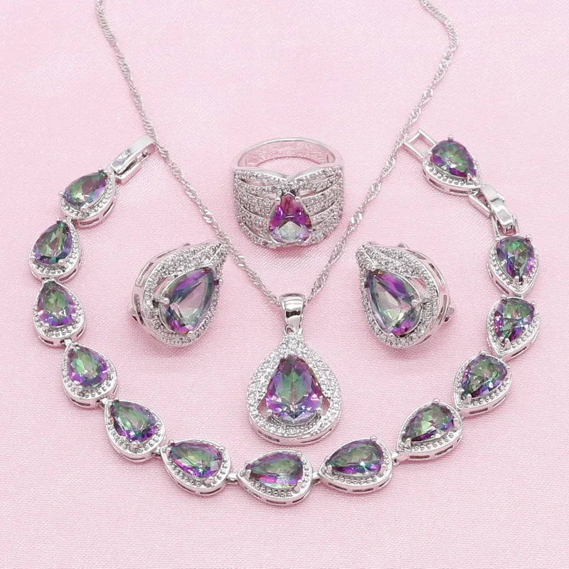 Женские свадебные комплекты ювелирных изделий с разноцветными кристаллами