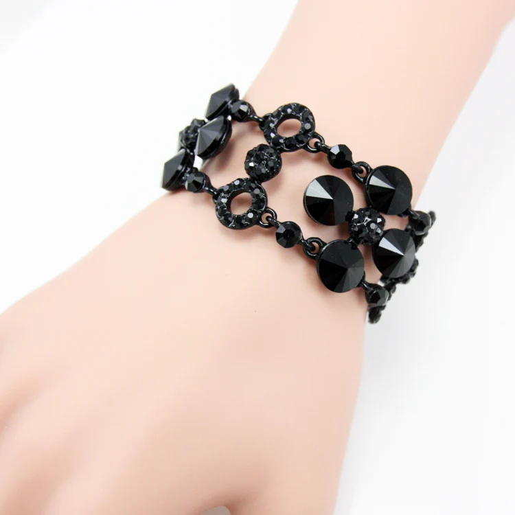Женский широкий браслет OCESRIO крутой черный на цепочке с кристаллами brt k01|bracelets