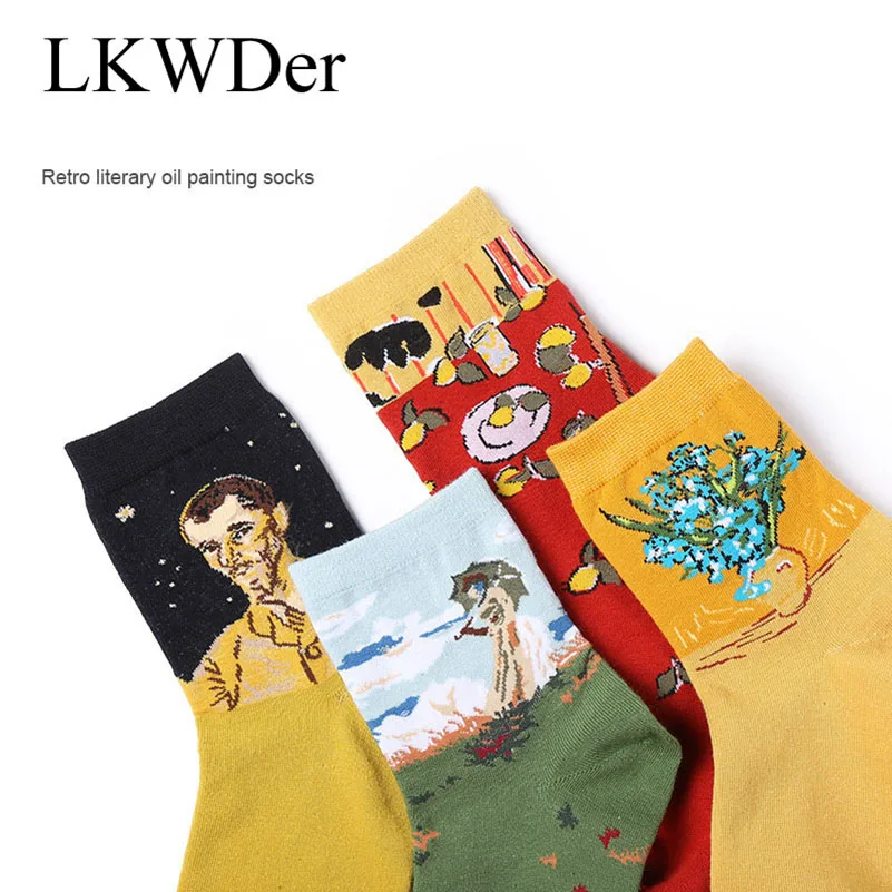 LKWDer 6 Pairs Spring Summer New Womens Socks European and American Creative Oil Painting Short Tube Art Women Girls Meias | Женская