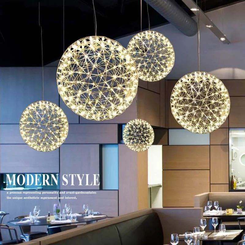 TZ Metal Pendant Lamp Modern LED Firework Ball Lights Silve Hanging Lamps Pendente iliminacao sala de jantar | Освещение