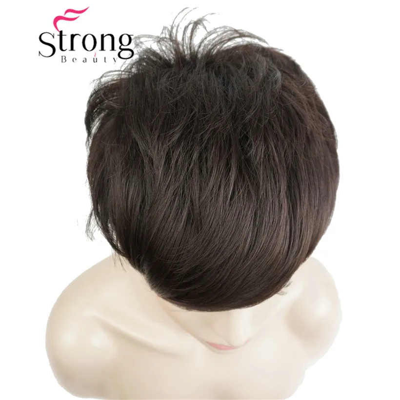 StrongBeauty короткий боковой взрыва красный асиметрический прямой парик полный синтетические парики выбор цвета