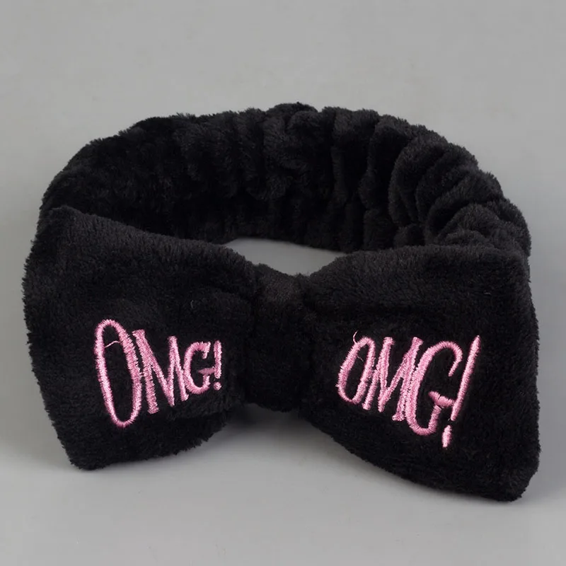 Black Женский макияж из кораллового флиса OMG повязка на голову мытье лица Мягкий держатель для волос эластичный Топ узел повязки для волос девушка аксессуары для волос - Цвет: Black