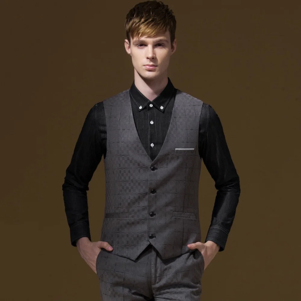 Мужской костюм жилет новинка 2015 высококачественный бренд dandy homme Осень-зима серый