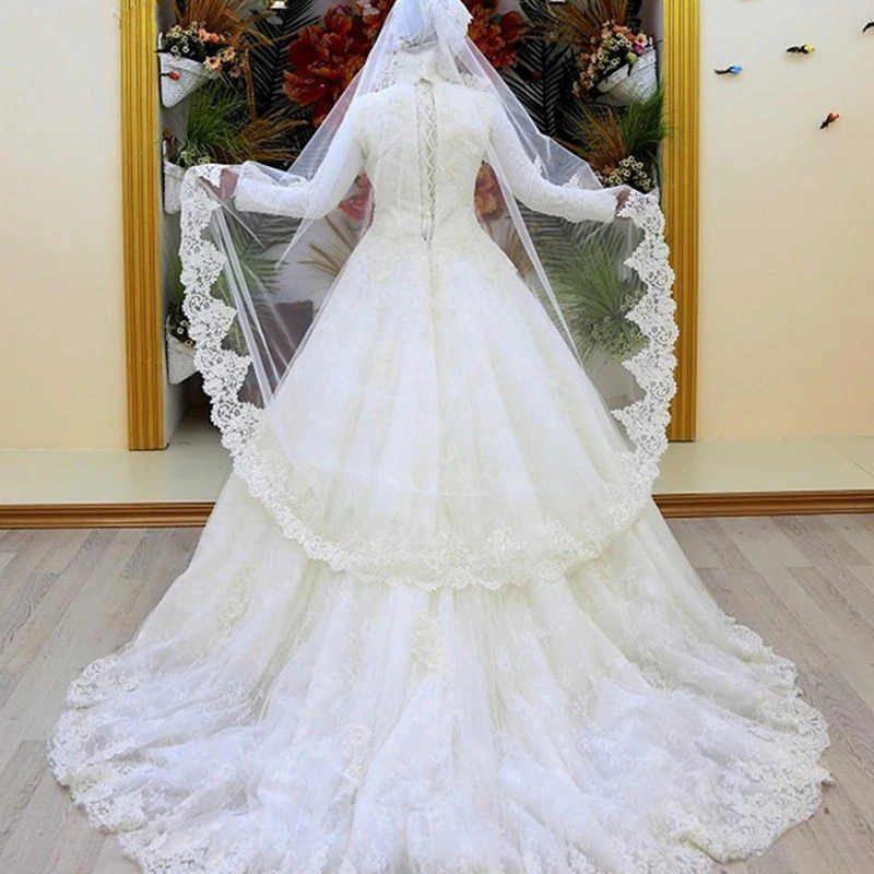 Vestidos De Novia, кружевное мусульманское свадебное платье, винтажное, с длинным рукавом, с высоким воротником, Саудовская Аравия, свадебное платье