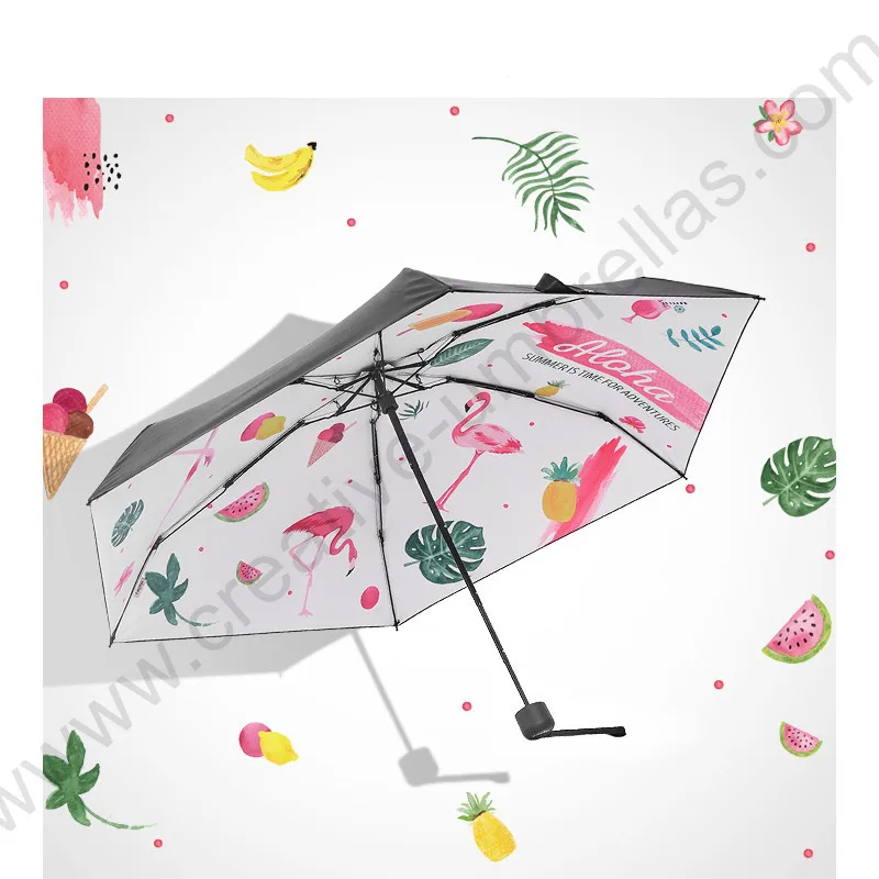 

Five fold pongee 5 times black coating anti-uv >50+flamingo pocket umbrella alloy fiberglass superlight compact bird parasol