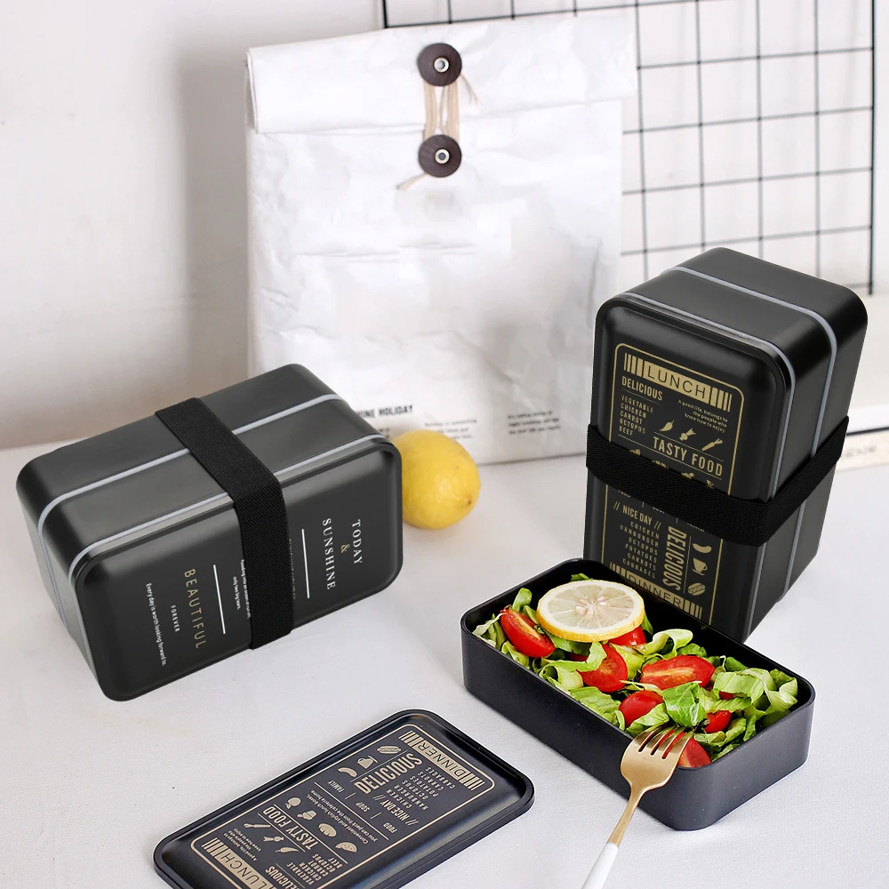 2000 мл Ланч бокс для детей школы два яруса из пластика Bento box кухонный пищевой