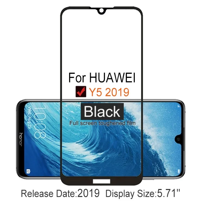 Huawei Y5 2019 Black 2 шт полное покрытие экрана протектор Закаленное стекло для huawei Y5 5,7" 9 H Защитное стекло для y5 AMN LX9 LX1 пленочный чехол - Цвет: Huawei Y5 2019 Black