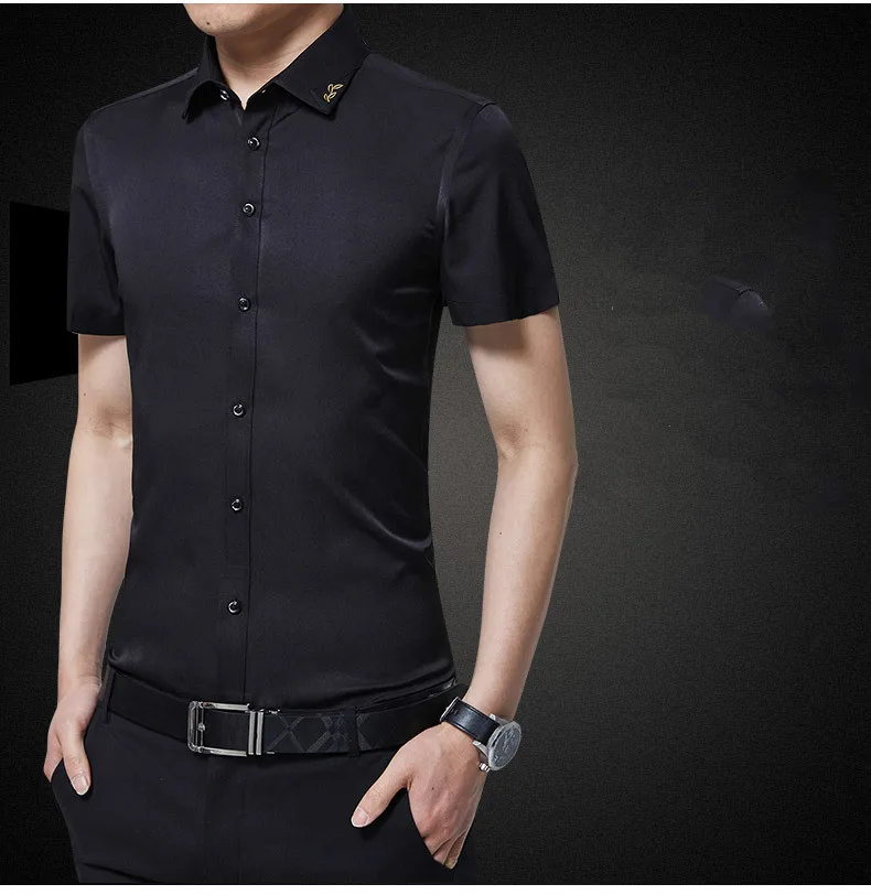 IRicheraf размера плюс 3XL 4XL 5XL Non-iron официальные мужские рубашки с коротким рукавом рубашки Camisa Masculina Фиолетовый Белый Черный