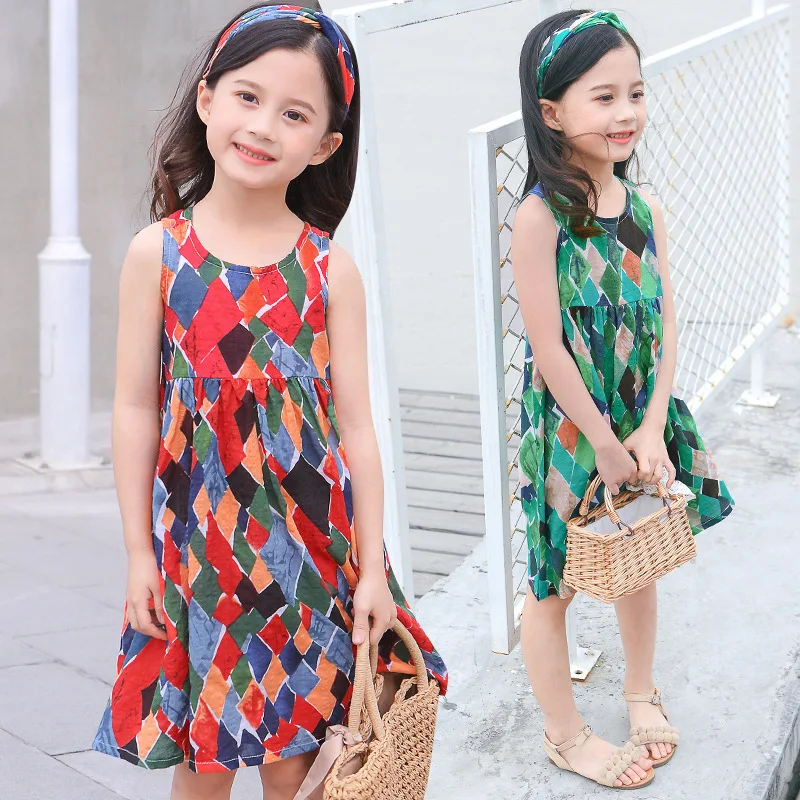 Kids Dresses for Girls Toddler Summer Dress Children 2019 Fashion Sleeveless Plaid Gift Headband 3 4 5 6 7 8 9 10 11 12 13 Years | Детская