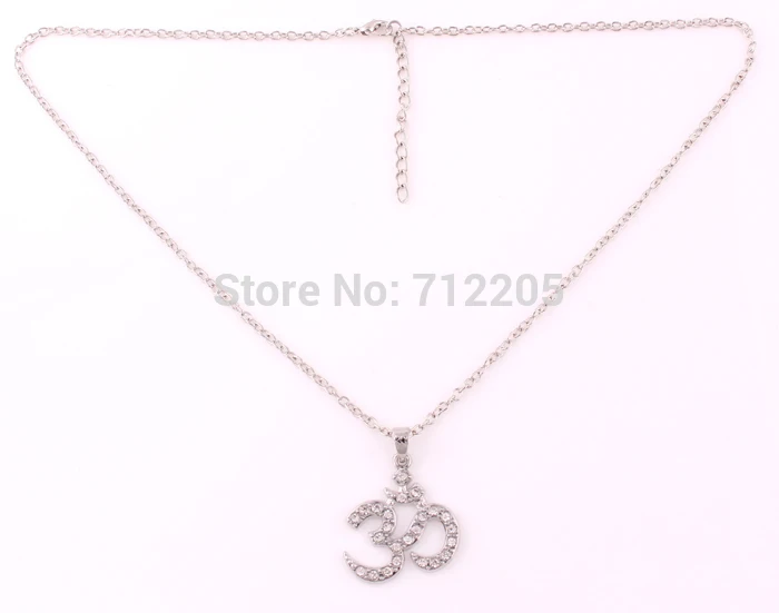 fashion rhodium Yoga Meditation Yogi OHM Asana Large Om AUM Pendant necklaces | Necklace