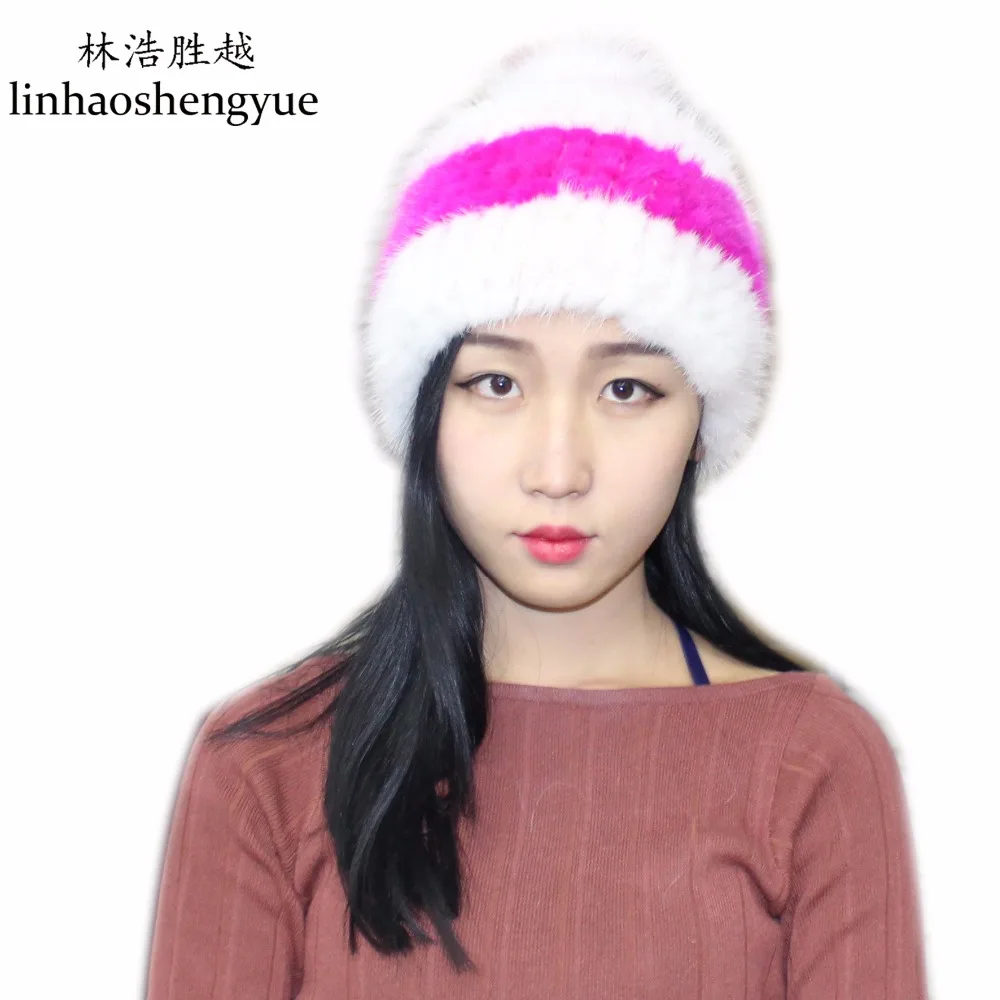 

Linhaoshengyue Fashion Real Fur Mink Fur Women Hat Cap Winter Warm Freeshipping