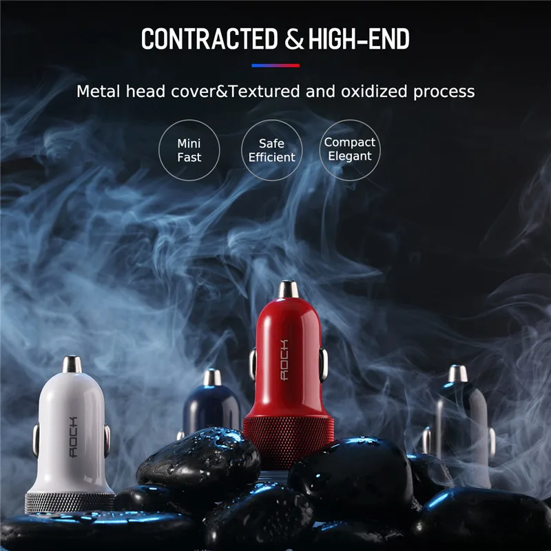 ROCK Dual USB выход Автомобильное зарядное устройство 5V2. 4A Быстрая зарядка мобильный
