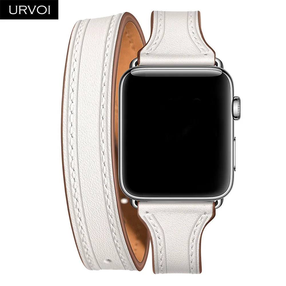 URVOI двойной пряжкой для Apple Watch версии 6 SE 5 4 321 кожаный ремешок наручных часов iwatch