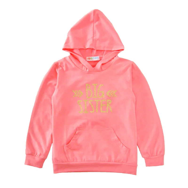 SOSOCOER Boys T Shirt New Autumn Big Sister Long Sleeve Hooded Girls T-shirts Kids Baby Clothes Cute Arrow Toddler Shirts | Детская