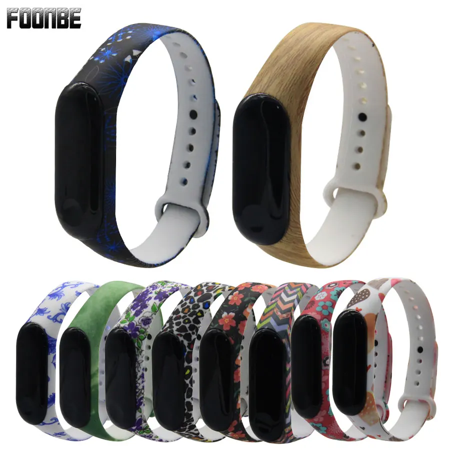 Foonbe для mi band 3 4 ремешок для mi band 3/4 аксессуары сменный силиконовый ремешок с цветами для xiaomi 3 4 смарт-браслеты