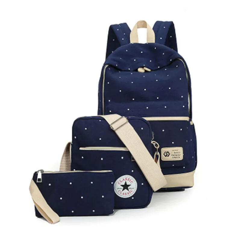 2019 New arrived wave dot Printing Women Backpack Set Teenage Girls School Bags Canvas Candy Color Bag For 3 Pieces | Багаж и сумки