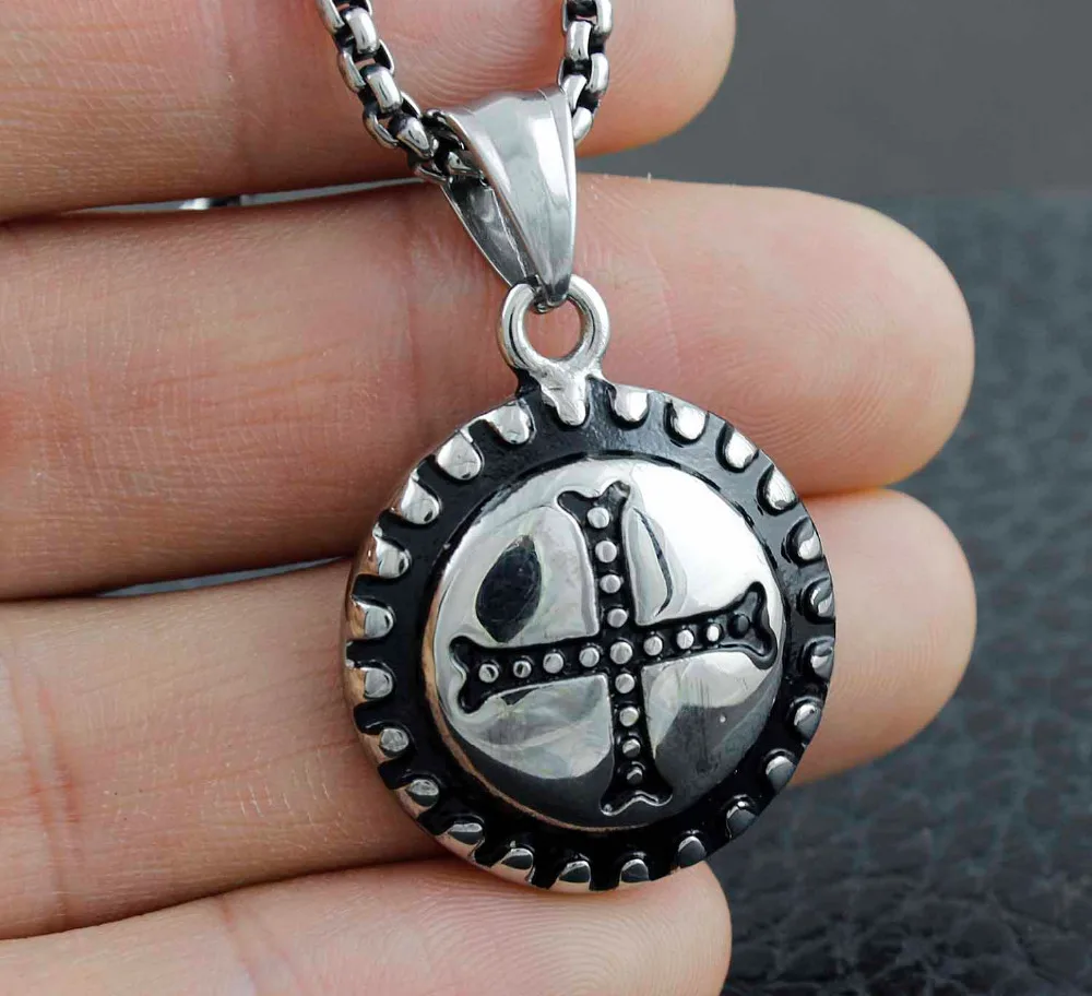 Круглый крест кулон ожерелье мужские ювелирные изделия из нержавеющей стали Goth |