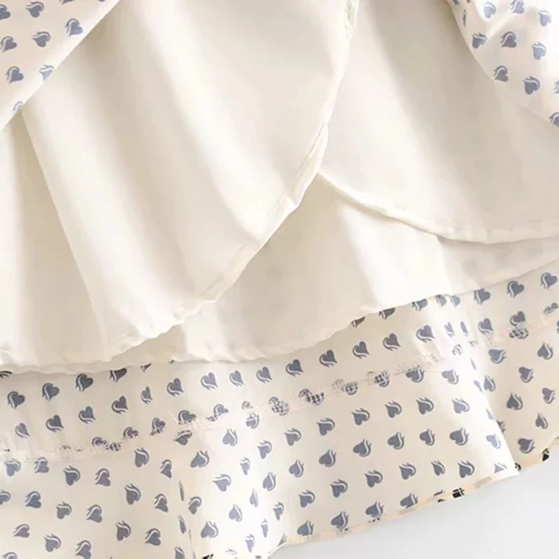 Chic Women Ruffles Dress 2019 Summer Ladies Lovely Heart Print Dresses Cute Girls Bow Layered Vestidos feminine clothes | Женская одежда
