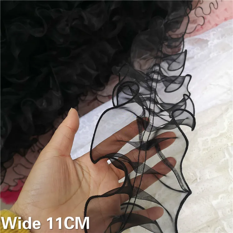 

11CM Wide Luxury Dress Fabric Embroidered Tulle Lace Organza Ruffle Ribbon Guipure 3d Laces Trim DIY Fringe Sewing Applique
