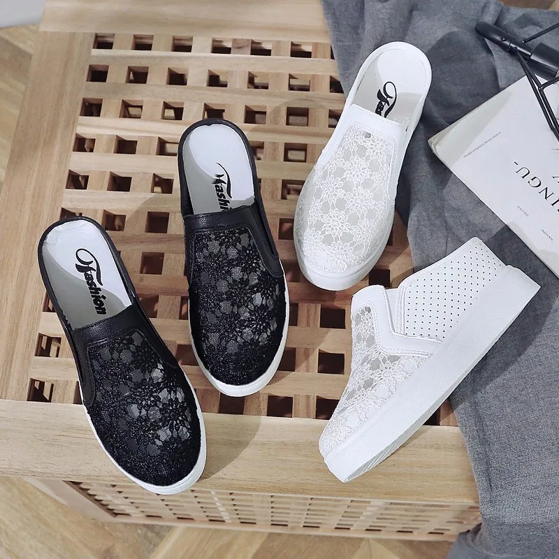 Lazy Shoes 2019 New Fashion Wear Baotou Half Drag Inside Increase Small White Female Summer | Обувь