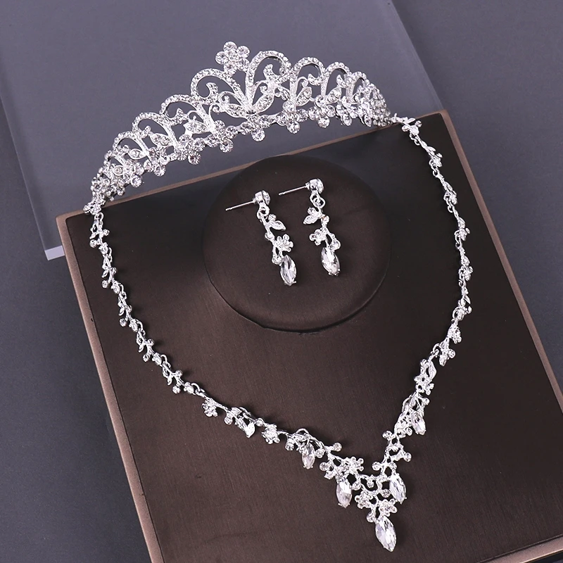 Bridal Jewelry Sets Wedding Crown Necklace With Earrings Bride Hair Ornaments Crystal Crown Necklace Women Accessories