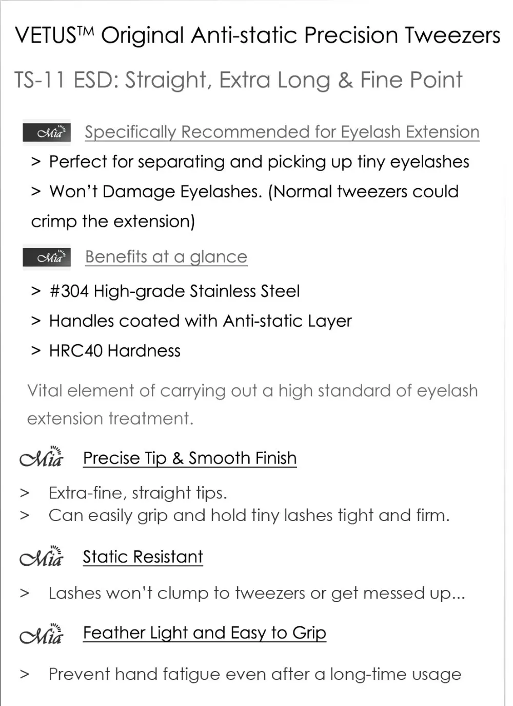 Прямые точные тонкие пинцеты VETUS ESD 11 для наращивания ресниц|extension|extension tweezersextension