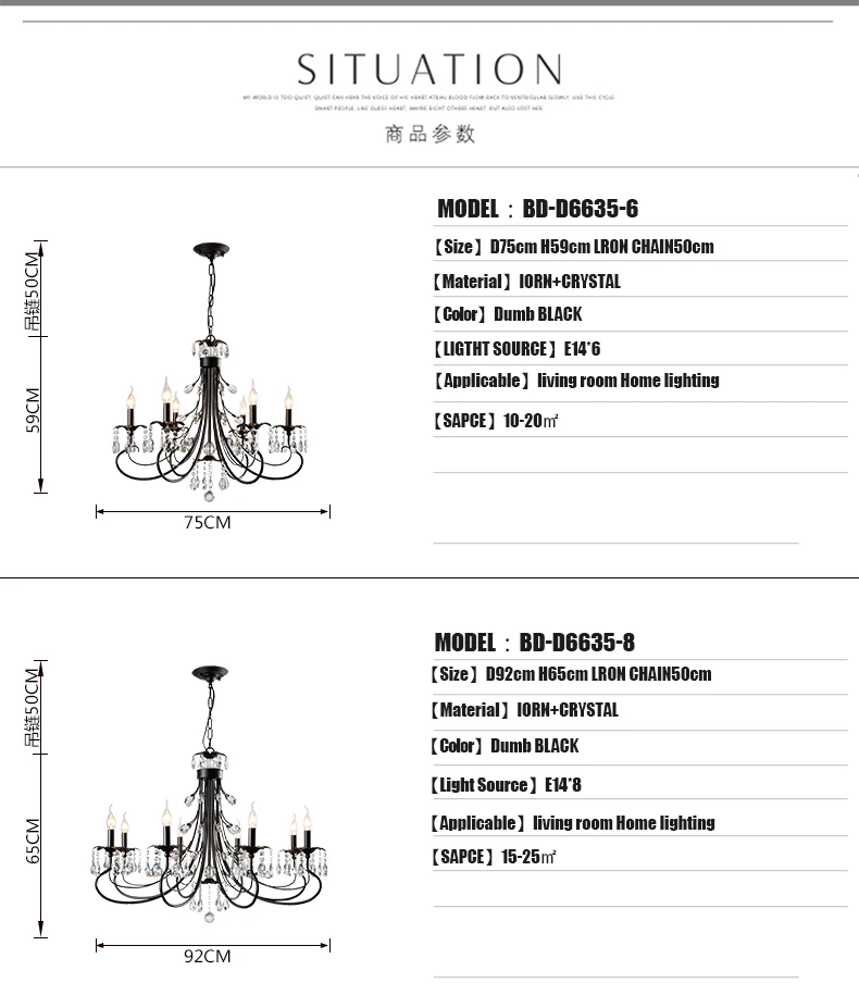 Antique Chandeliers Luminaires Home Black Iron Led Lighting Dining Room Luxury ceiling Bedroom Living Room Crystal Chandelier