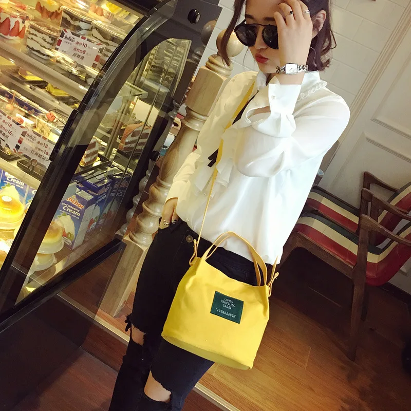 

New 2019 Women Totes Candy Color Canvas Handbags Hobos Single Shoulder Bag Simple Solid Messenger Shopping Bags Botton Pockets