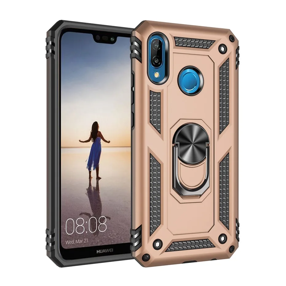 Золотой Армированный чехол для huawei P20 P30 LITE Y5 Y6 Y7 P SMART MATE 20 PRO NOVA 4 Honor 10 lite силиконовый магнитный автомобильный держатель с кольцом - Цвет: Золотой