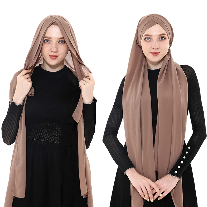 

2019 muslim women chiffon instand hijab malaysia headscarf fashion ready to wear hijabs Islamic underscarf muslim head scarf