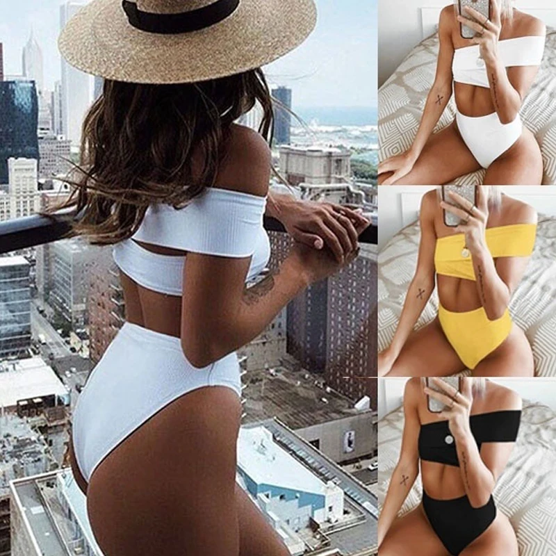 Женский купальник бикини с высокой талией и пуш апом|Купальники| |