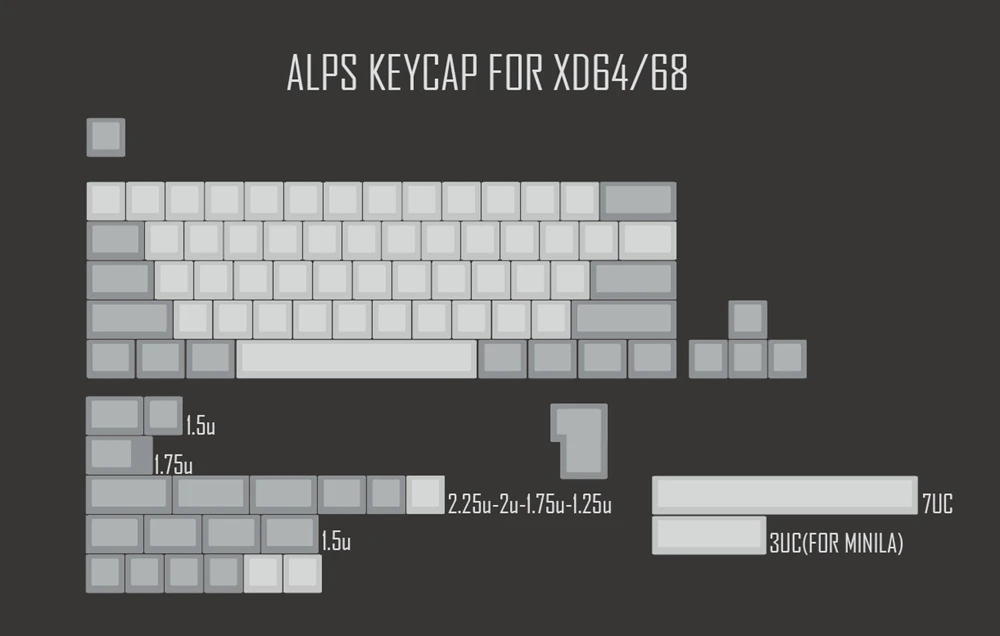 ALPS for XD64 68 XDA ALPS пустые брелки пустые белые серые для MX механическая клавиатура gh60 покер xd64 xd60 xd68 xd84 xd96 Планк 87 104 ansi tkl - Цвет: ALPS for XD64 68