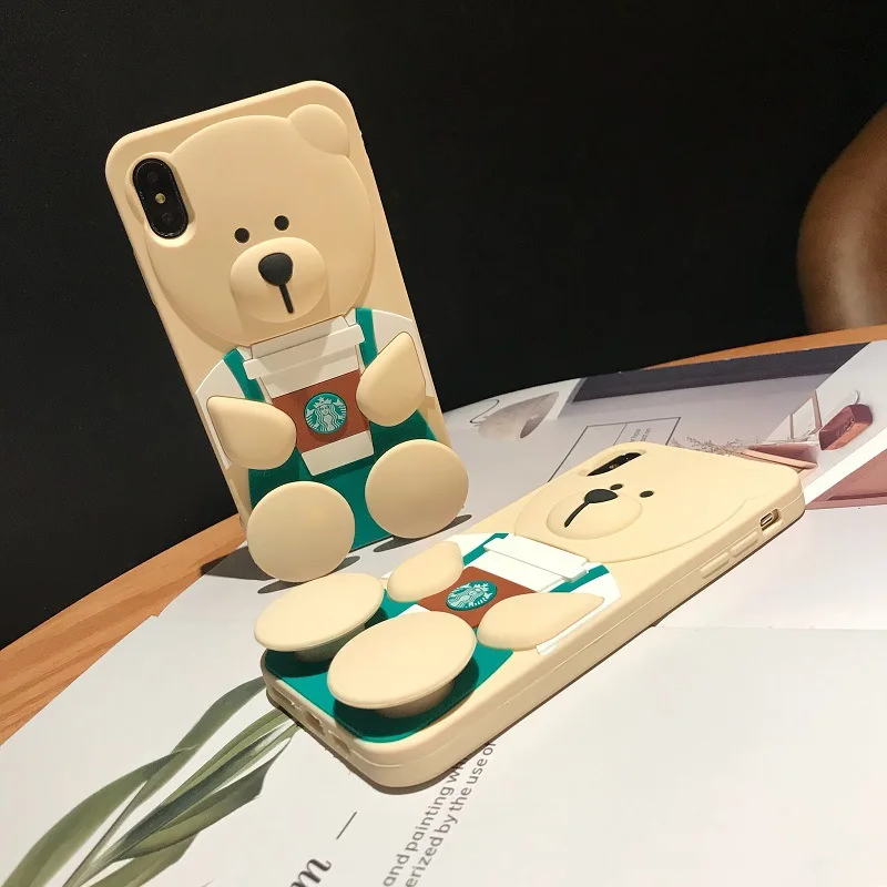 Мультяшная чашка кофе медведь для IPhone XS Max силиконовый чехол XR мобильный телефон