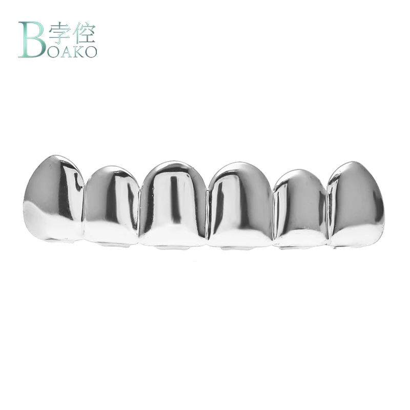 BOAKO Hip Hop Teeth Grillz Set Silver Gold Tooth Top Bottom Caps Punk False Dental Grills For Women Body Jewelry Cosplay Party