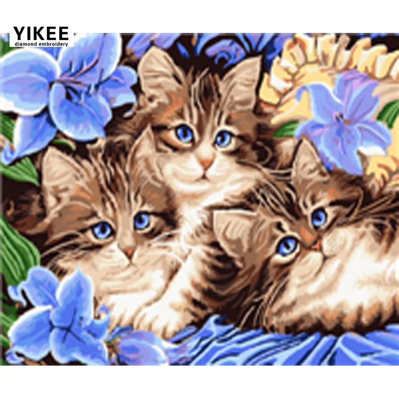 

YIKEE Cat and Flower Diamond Painting Full Square DIY Diamond Painting Diamond Mosaic Rhinestones Home Decor k62
