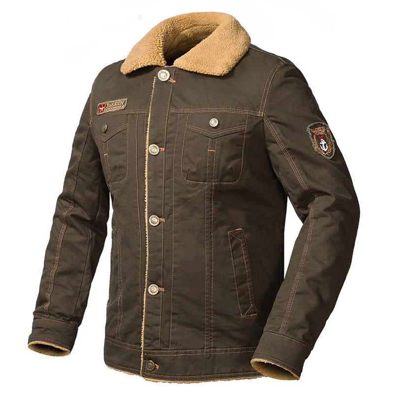 Army Green LetsKeep Мужская Военная тактическая куртка мужская черная Меховая куртка с меховым воротником флисовая куртка-бомбер куртки парка плюс размер 5XL MA435 - Цвет: Army Green
