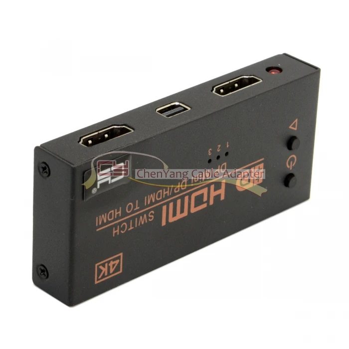 

4K Dual HDMI & Mini DP Displayport in to HDMI out Switch Switcher Selector 3 in 1 HDTV for Macbook