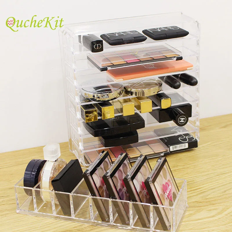 8 Grid Clear Acrylic Storage Box Powder Eye Shadow Blush Lipstick Cosmetics Organizer Jewelry Case For Cosmetic Makeup Organizer