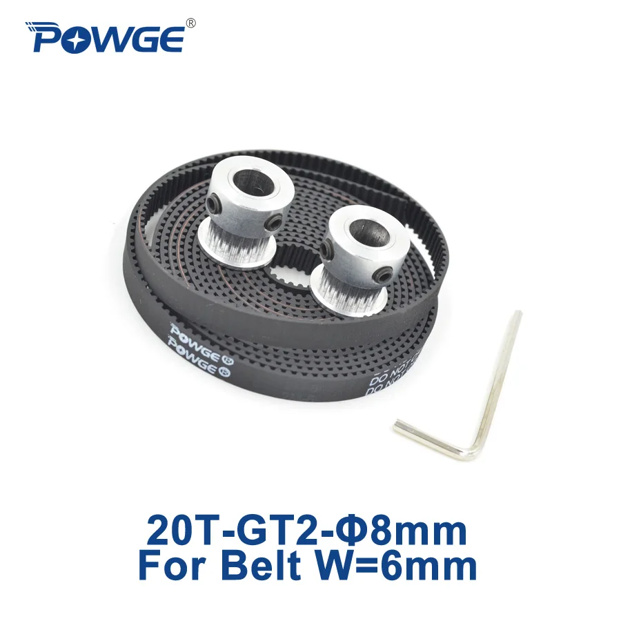POWGE 2шт 20 зубьев GT2 синхронный шкив диаметр 8 мм+ 2 метра GT2-6mm зубчатый ремень Ширина 6 мм 2GT ремень для 3D принтера 20 зубьев 20 т