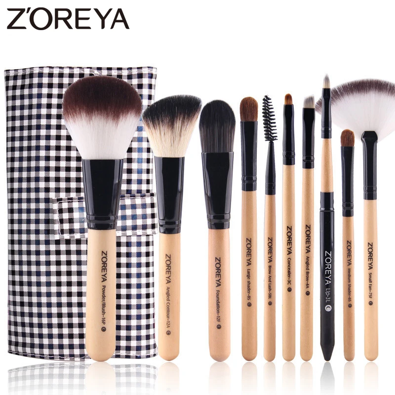 ZOREYA 10 шт. нейлон волос набор кистей удобные деревянной ручкой косметический