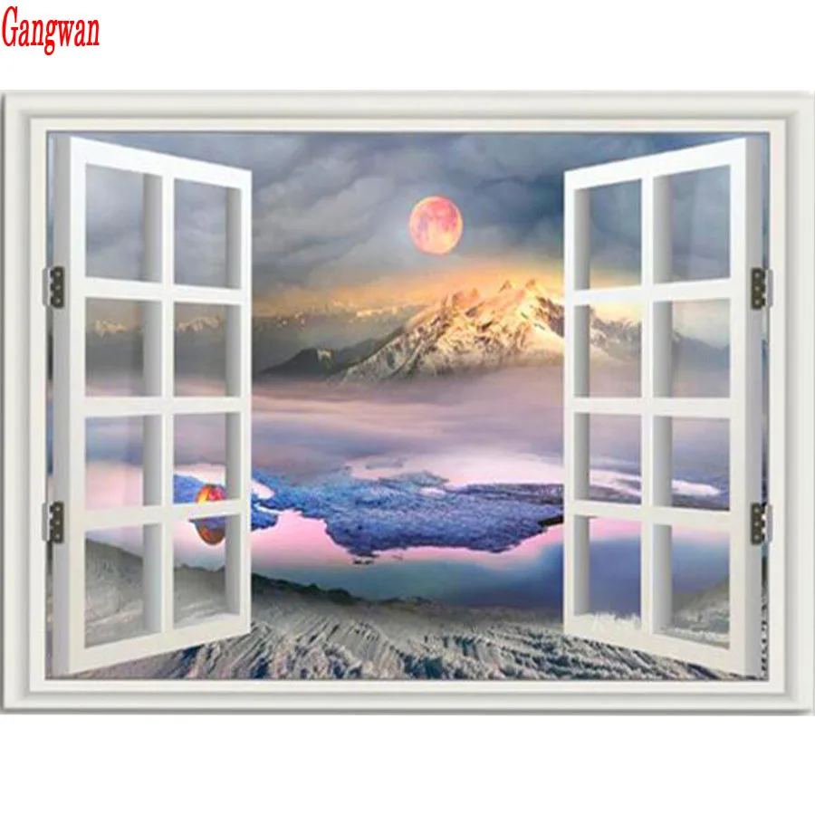 Алмазная картина 5D полный квадратный круглый камень Windows sunrise пейзаж Картина Daimond