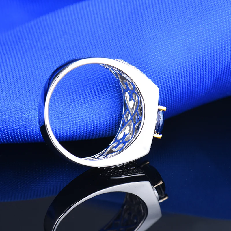 LOVERJEWELRY Настоящее твердое 14Kt белое золото синий сапфир для мужчин обручальное кольцо натуральный бриллиант модные ювелирные изделия для мужей юбилей