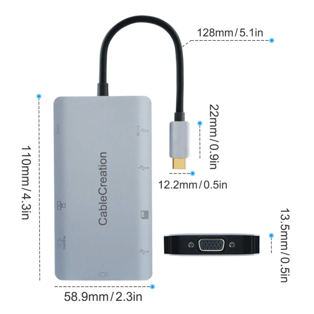 Usb концентратор C кабель (совместим с Thunderbolt 3) USB на 2 3 0 + женский HDMI 4K VGA SD Micro RJ45