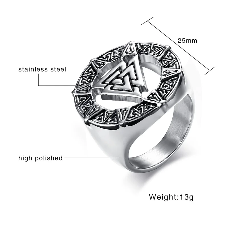 Vnox древних Valknut Кольца или Для мужчин Jewelry Винтаж Нержавеющая сталь мужской hrunger