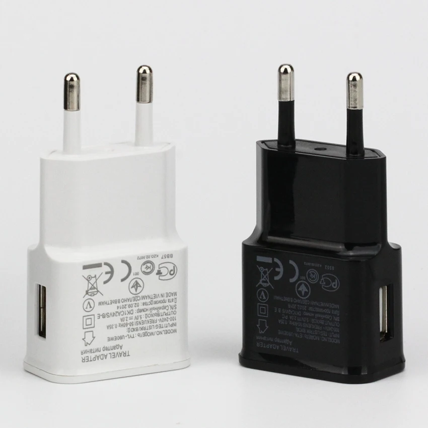 Адаптер штепсельной вилки EU/US 5 V 2A 1A USB настенное зарядное устройство для мобильного телефона для Samsung Galaxy S5 Note4 Зарядка для сотового телефона 500 шт