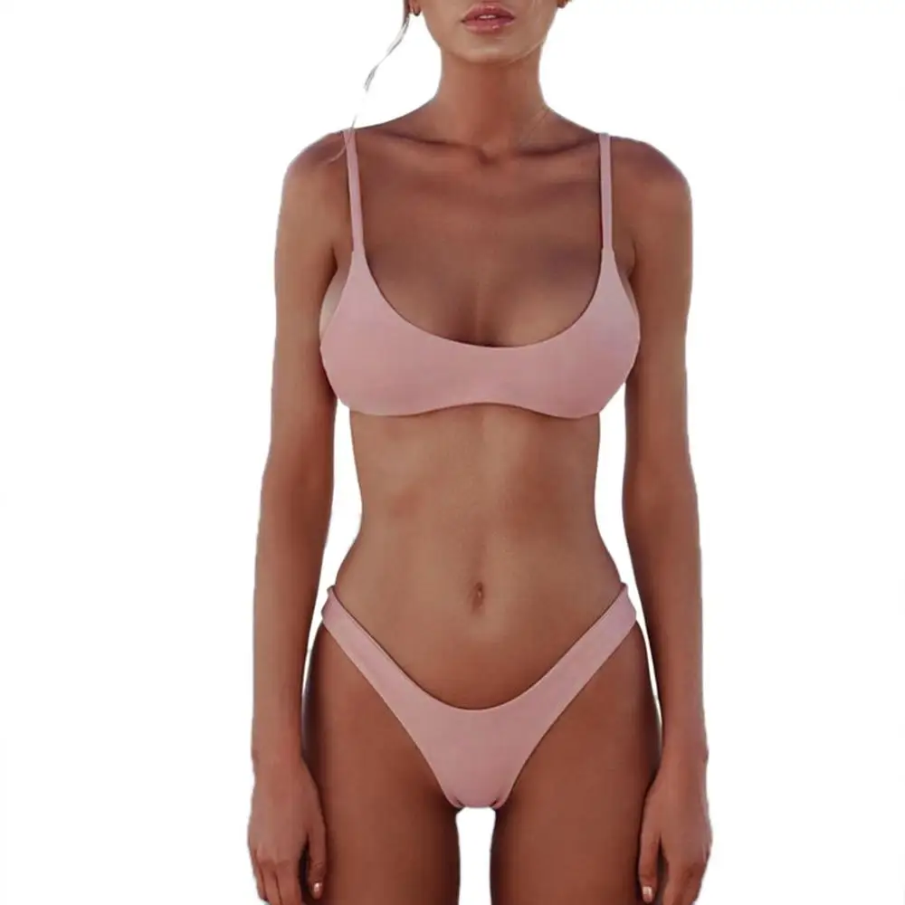 Женский однотонный бюстгальтер с мягкими чашечками стринги бикини купальник из